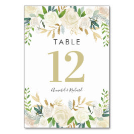 ホワイトおよび金ゴールド結婚フローラのテーブルカード テーブルナンバー