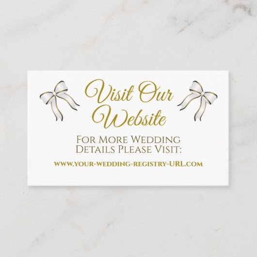 ホワイトおよび金ゴールド結婚リボンのWebサイトエンクロージャ エンクロージャーカード (正面)