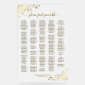 ホワイトおよび金ゴールド300人アルファベットの座席表 アクリルサイン (正面)