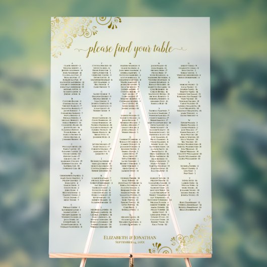 ホワイトおよび金ゴールド300人アルファベットの座席表 アクリルサイン (ニュートラル)