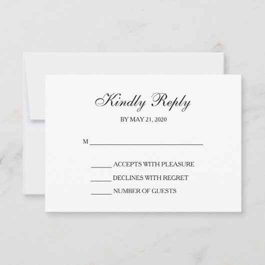 ホワイトおよび金ゴールドRSVP結婚の応答カード 出欠カード (正面)