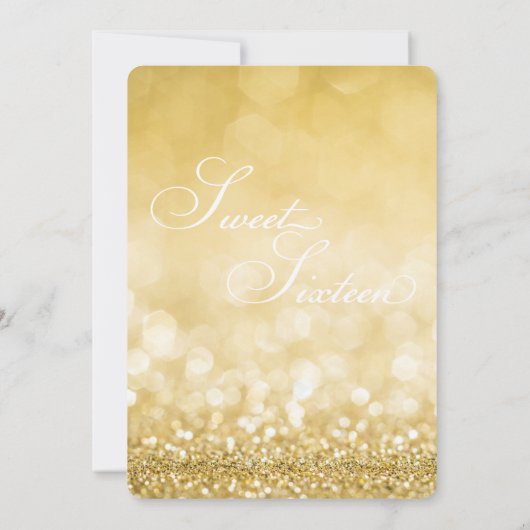 ホワイトおよび金ゴールドSweet sixteen誕生日招待状 招待状 (裏面)