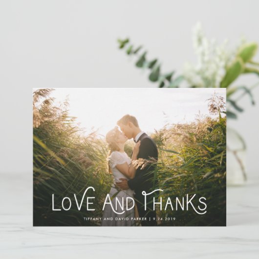 ホワイトお洒落タイポグラフィ |写真を撮ってありがとうございます サンキューカード (スタンド正面)