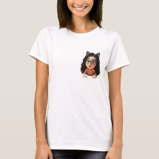ホワイトかわいいカーリーヘアガールTシャツ Tシャツ