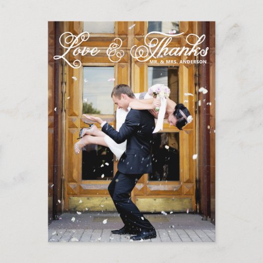 ホワイトかわいらしスクリプ結婚ト写真 ポストカード (正面)