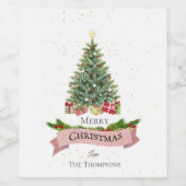 ホワイトかわいらしピフェイクンクグリッターメリークリスマス ワインラベル (シングルラベル)