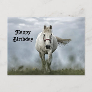 ホワイトかわいらしホースクラウドフォト誕生日 ポストカード