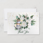 ホワイトかわいらしポインセティアウサギのクリスマス サンキューカード (正面)