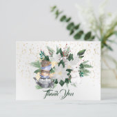 ホワイトかわいらしポインセティアウサギのクリスマス サンキューカード (スタンド正面)