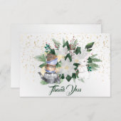 ホワイトかわいらしポインセティアウサギのクリスマス サンキューカード (正面/裏面)