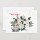 ホワイトかわいらしポインセティアウサギのクリスマス ポストカード (正面/裏面)
