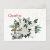 ホワイトかわいらしポインセティアウサギのクリスマス ポストカード (正面)