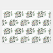 ホワイトかわいらしポインセティアウサギのクリスマス ラッピングペーパーシート (正面3)