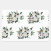 ホワイトかわいらしポインセティアウサギのクリスマス ラッピングペーパーシート (正面)