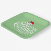 ホワイトかわいらしレタリング文字ミントグリーンサンタクリスマス ペーパープレート (傾斜あり)