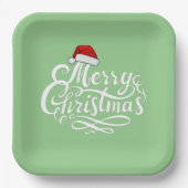 ホワイトかわいらしレタリング文字ミントグリーンサンタクリスマス ペーパープレート (正面)