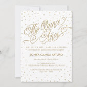 ホワイトかわいらし&金ゴールドスターズQuinceaneraパーティー 招待状 (正面)