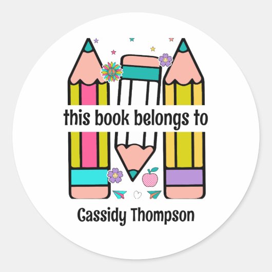 ホワイトこの本はペンシルキッズ蔵書票 ラウンドシール (正面)