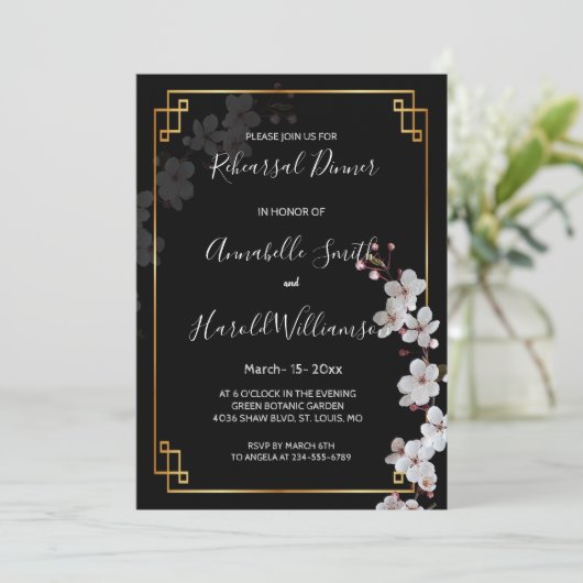 ホワイトさくらんぼの花々&ゴールデンフレームリハーサルディン 招待状 (スタンド正面)