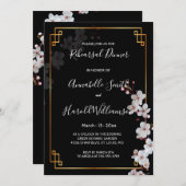 ホワイトさくらんぼの花々&ゴールデンフレームリハーサルディン 招待状 (正面/裏面)