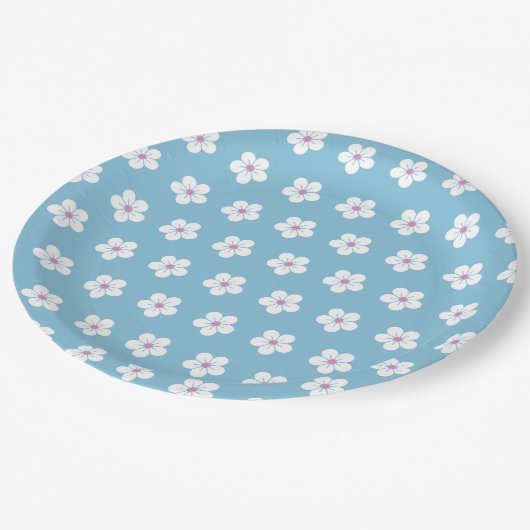 ホワイトさくらんぼの花が青 ペーパープレート (アングル)