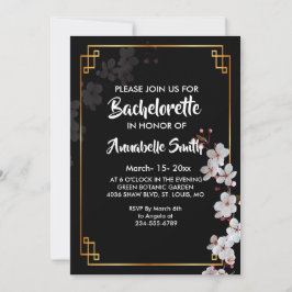 ホワイトさくらんぼの花とゴールデンフレームの学士 招待状