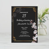 ホワイトさくらんぼの花とゴールデンフレーム誕生日 招待状 (スタンド正面)