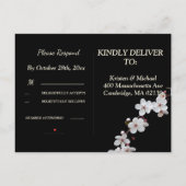 ホワイトさくらんぼの花とゴールデンフレームRSVP インビテーションポストカード (裏面)