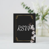 ホワイトさくらんぼの花とゴールデンフレームRSVP インビテーションポストカード (スタンド正面)