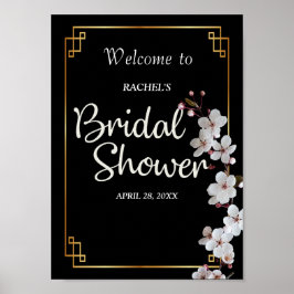 ホワイトさくらんぼの花&ゴールデンフレームブライダルシャワー ポスター