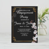 ホワイトさくらんぼの花&ゴールデンフレーム婚約 招待状 (スタンド正面)