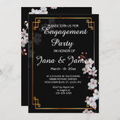 ホワイトさくらんぼの花&ゴールデンフレーム婚約 招待状 (正面/裏面)