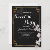 ホワイトさくらんぼの花&ゴールデンフレーム甘い16 招待状 (正面)