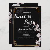 ホワイトさくらんぼの花&ゴールデンフレーム甘い16 招待状 (正面/裏面)