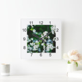 ホワイトさくらんぼフラズグリーン葉ズ スクエア壁時計 (ホーム)