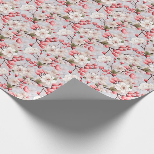 ホワイトさくらんぼフラムズピンクバッド春 ラッピングペーパー (角)