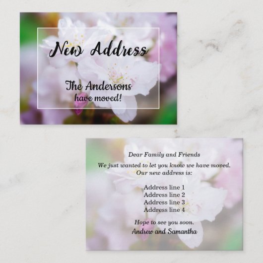 ホワイトさくらんぼブロッサムの新しいアドレスのお知らせ ノートカード (正面/裏面)