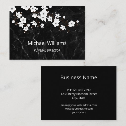 ホワイトさくらんぼブロッサムブラックマーブルアンダーテイカー 名刺 (正面/裏面)