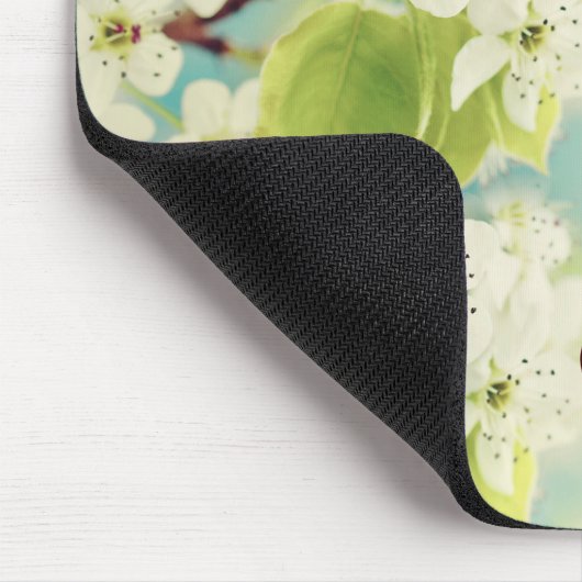 ホワイトさくらんぼブロッサムモノグラムイニシャルマウスパッド マウスパッド (コーナー)