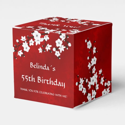 ホワイトさくらんぼブロッサムレッドサンキュー誕生日 フェイバーボックス (正面サイド)