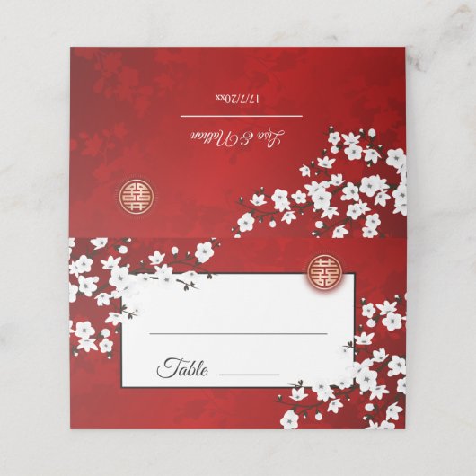 ホワイトさくらんぼブロッサムレッド |中国の結婚s プレイスカード (外部開封)