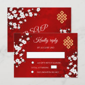 ホワイトさくらんぼブロッサム結婚チベット 出欠カード (正面/裏面)