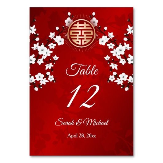 ホワイトさくらんぼブ中国のロ結婚ズ テーブルナンバー (裏面)