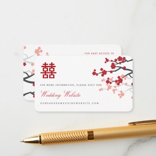 ホワイトさくらんぼ中国のの結婚Webサイトカード エンクロージャーカード (正面/裏面インサイチュ)