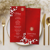 ホワイトさくらんぼ中国のブロッサム結婚のメニューカード メニュー