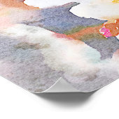 ホワイトさくらんぼ咲きデジタル絵画水彩 ポスター (角)