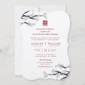 ホワイトさくらんぼ花ズダブル中国のシ結婚ーズ 招待状 (裏面)