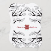 ホワイトさくらんぼ花ズダブル中国のシ結婚ーズ 招待状 (正面/裏面)