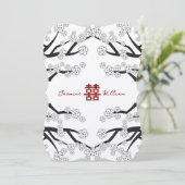 ホワイトさくらんぼ花ズダブル中国のシ結婚ーズ 招待状 (スタンド正面)