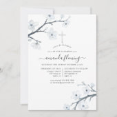 ホワイトさくらんぼ花ズバプテスマまたは《キリスト教》洗礼式や命名式 招待状 (正面)